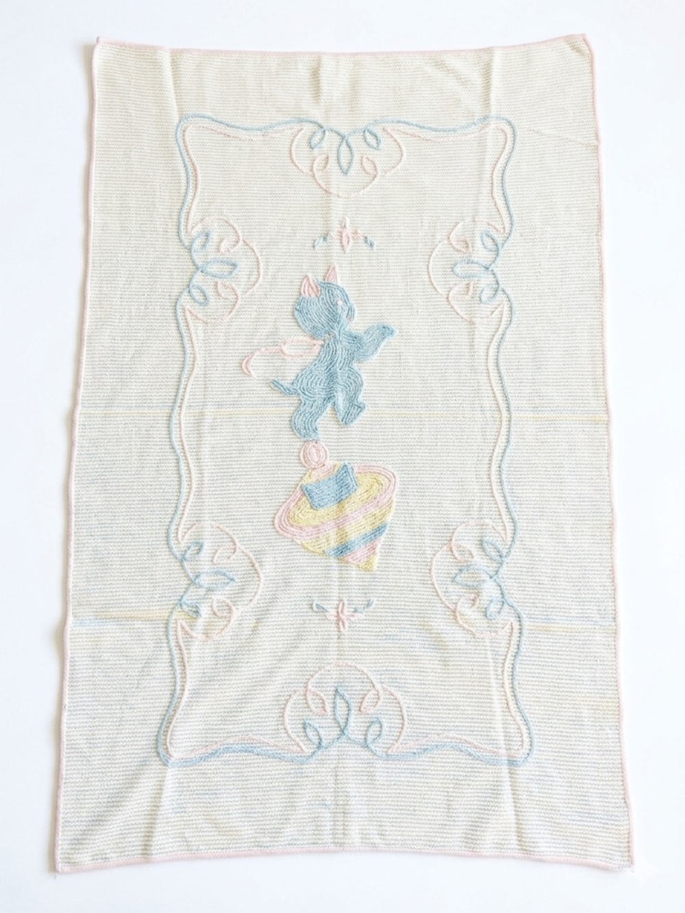 Vintage MCM Chenille Toddler Crib Blanket